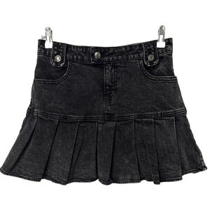 Women's 6 Faded Black Y2K 90's Denim Flared Mini Skirt Urban Streetwear‎ Gothic